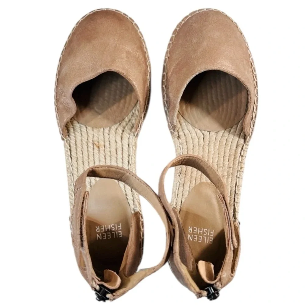 Eileen Fisher Lala Espadrille Flat Sandal, Leather, Metallic Tan,‎ Size 8.5